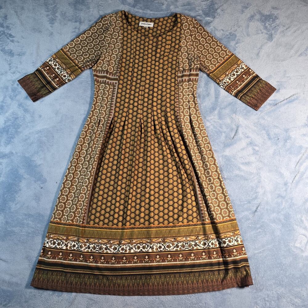 Shelby & Palmer Women’s M Boho Floral Border Print Midi Dress 3/4 Sleeve